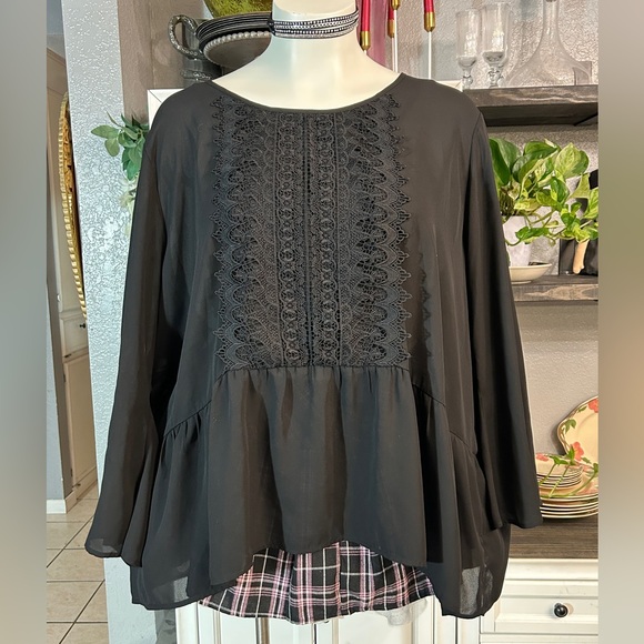 Black Chiffon Peplum Blouse Plus Size 4XL Loose Flowy - Picture 1 of 10